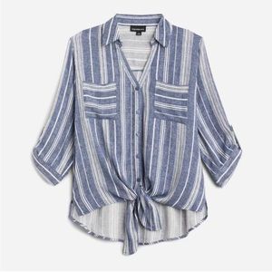 Fortune + Ivy Blake tie front Top blue/white M Stitch Fix Nwt